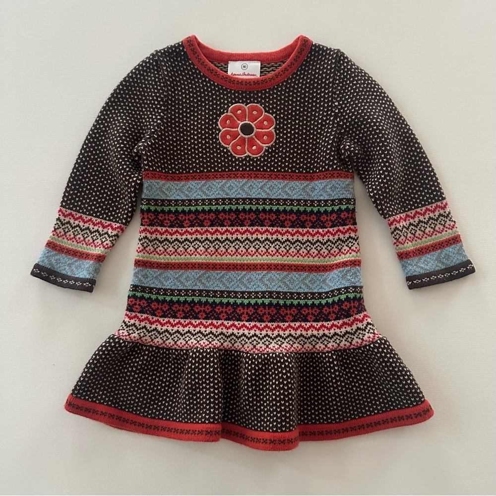 Hanna Andersson 80 Baby Girl 18-24 Months Flower Knit Dress Fall Cotton